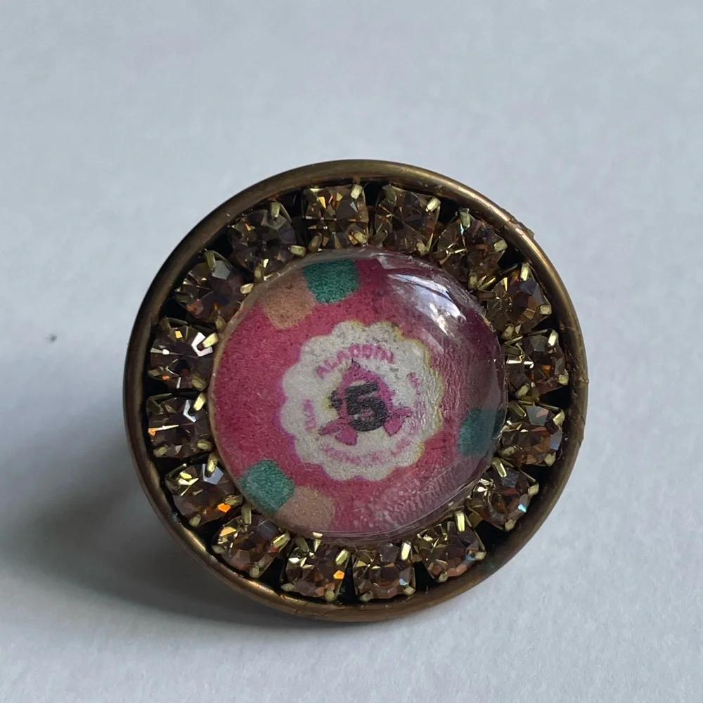 Red And Gold Statement Ring With Rhinestones